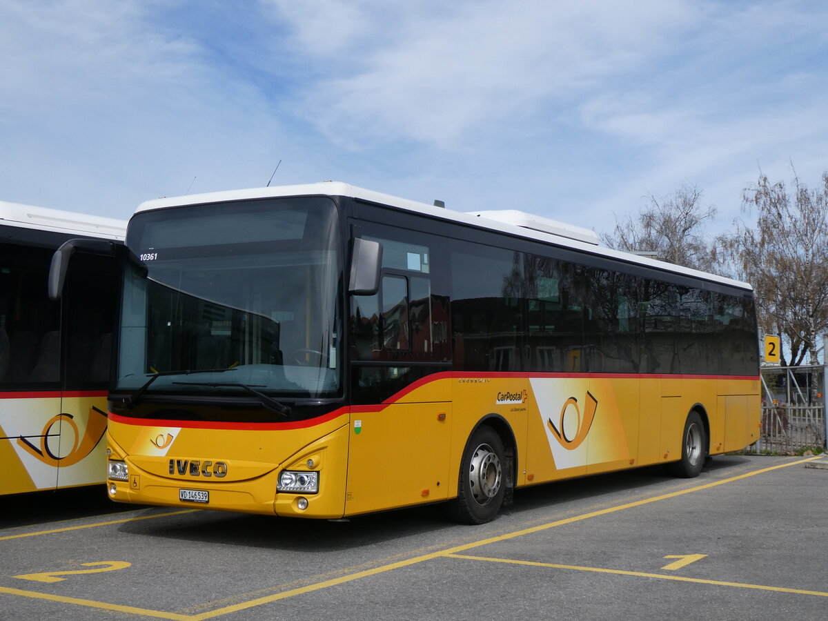 (260'838) - CarPostal Ouest - VD 146'539/PID 10'361 - Iveco am 29. Mrz 2024 in Yverdon, Garage