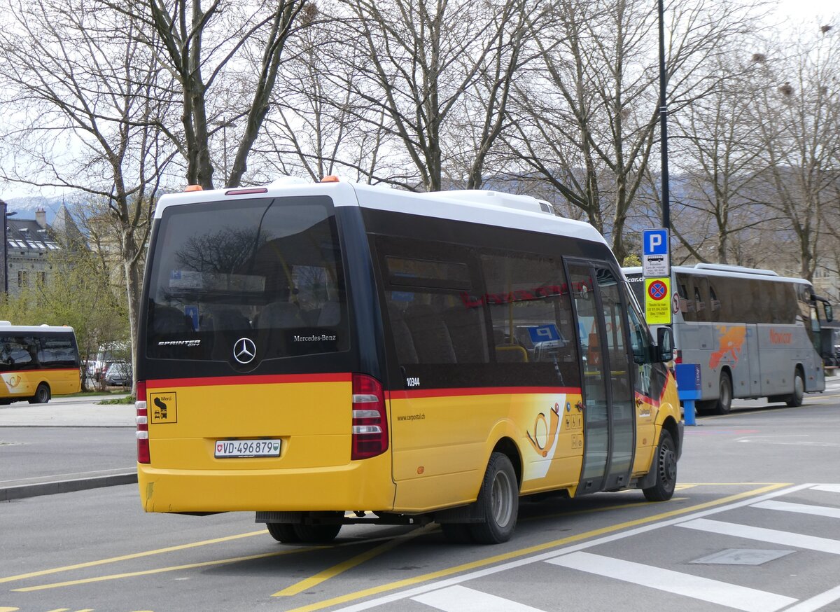 (260'848) - CarPostal Ouest - VD 496'879/PID 10'344 - Mercedes (ex Favre, Avenches; ex Rime, Charmey) am 29. Mrz 2024 beim Bahnhof Yverdon