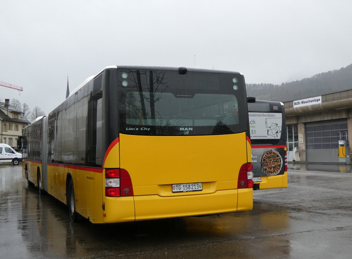 (260'900) - PostAuto Ostschweiz - TG 158'213/PID 4818 - MAN (ex PostAuto Graubnden; ex PostAuto Ostschweiz SZ 68'458 + SZ 44'040; ex Kistler, Reichenburg) am 1. April 2024 in Nesslau, Garage