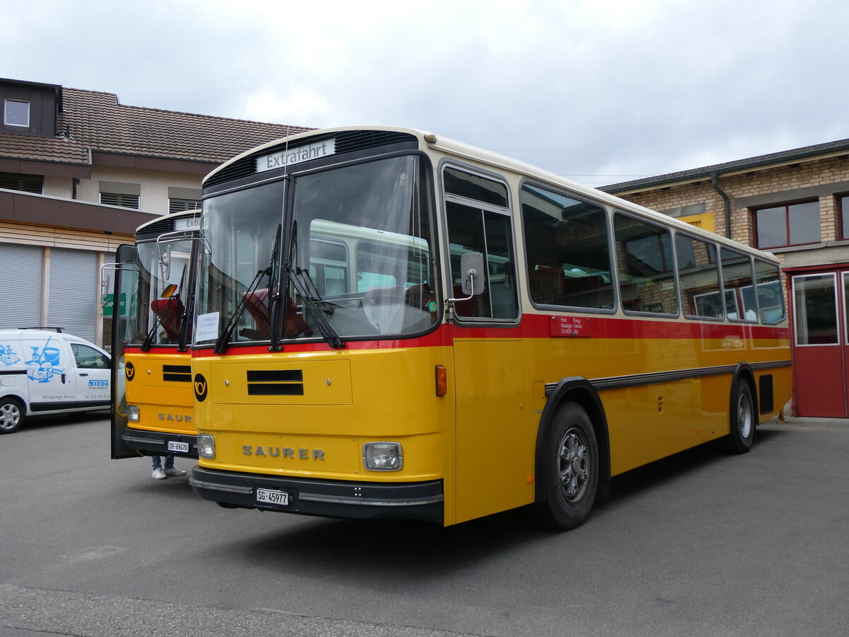 (261'980) - Regg, Rti - SG 45'977 - Saurer/Tscher (ex Gurtner, Worb; ex P 24'276) am 4. Mai 2024 in Attikon, Wegmller