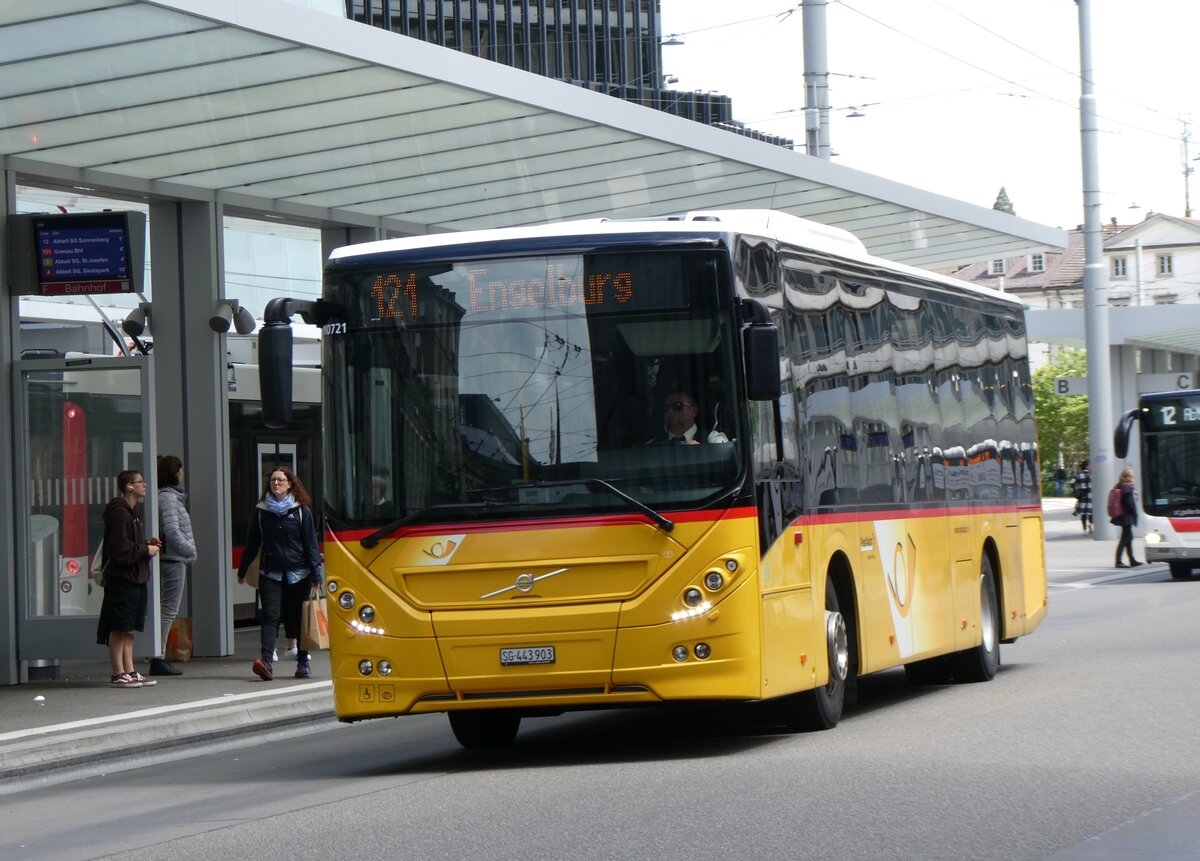 (262'849) - PostAuto Ostschweiz - SG 443'903/PID 10'721 - Volvo am 24. Mai 2024 beim Bahnhof St. Gallen