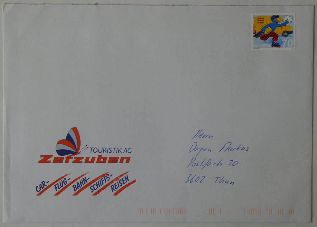 (263'164) - Zerzuben-Briefumschlag von 1998 am 26. Mai 2024 in Thun