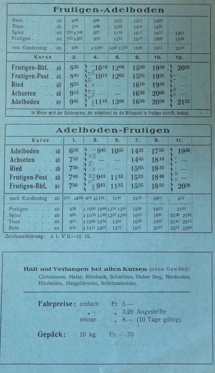 (263'437) - AFA-Fahrplan vom 15. Mai 1931 bis 21. Mai 1932 am 7. Juni 2024 in Adelboden, Dorfarchiv (Teilauszug)