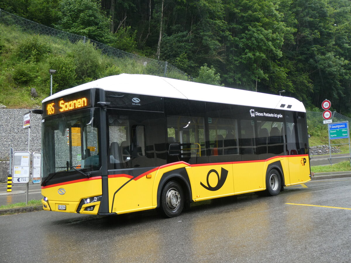 (264'356) - PostAuto Graubnden - GR 162'994/PID 12'082 - eSolaris am 6. Juli 2024 in Jaun, Bergbahnen