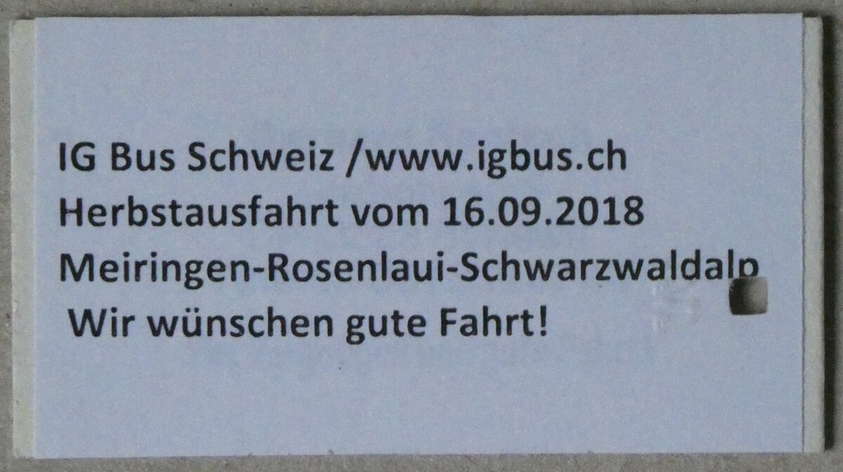 (264'912) - Herbstausfahrt vom 16. September 2018 Meiringen-Rosenlaui-Schwarzwaldalp am 21. Juli 2024 in Thun (Rckseite)