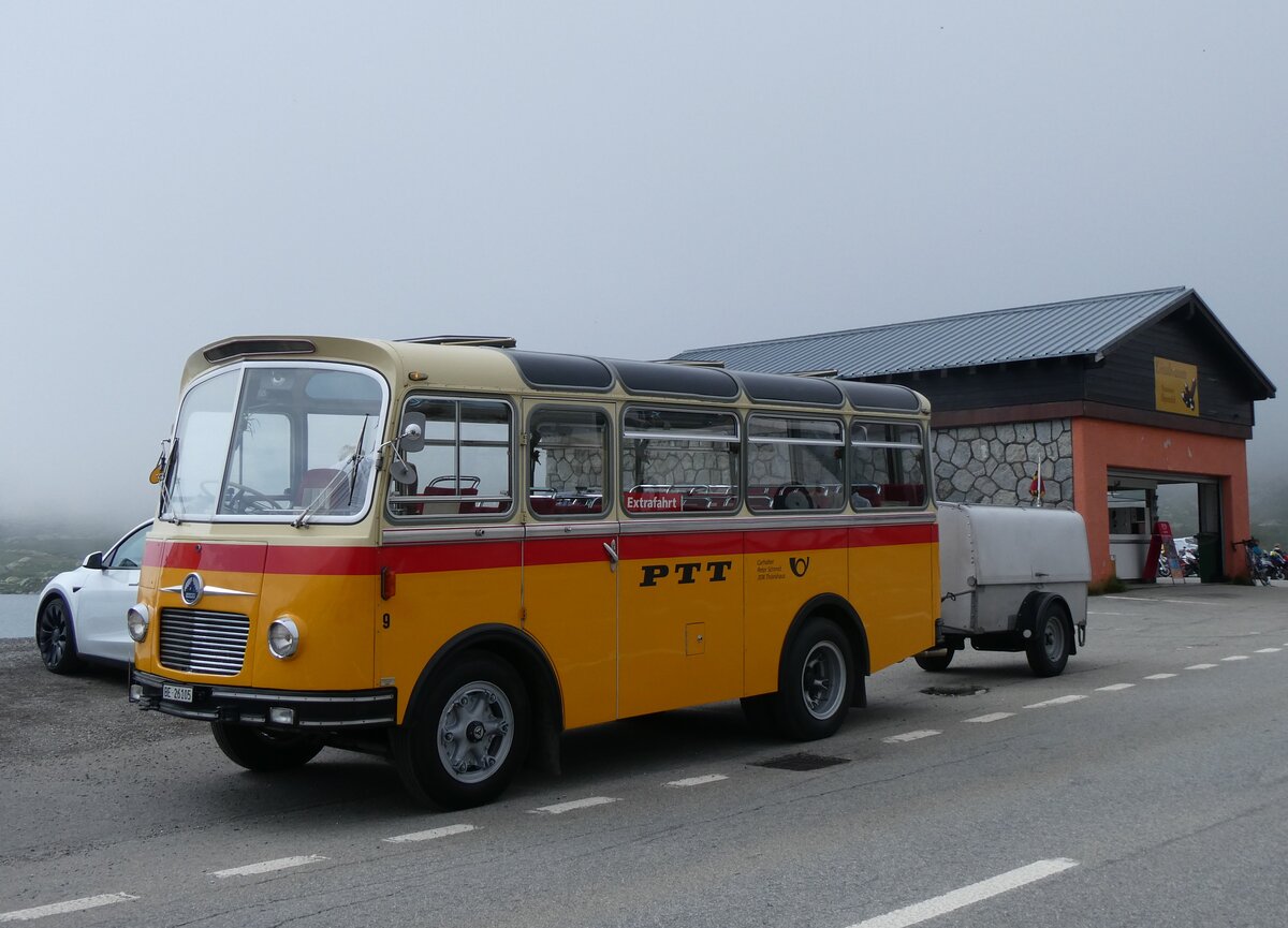 (265'135) - Schmid, Thrishaus - Nr. 9/BE 26'105 - Saurer/R&J (ex Geiger, Adelboden Nr. 9) am 28. Juli 2024 in Grimsel, Passhhe