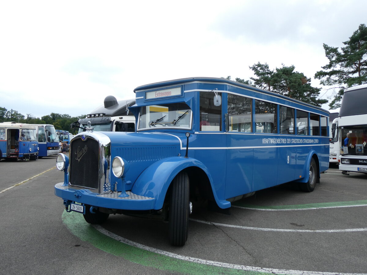 (265'812) - VBZ Zrich (TMZ) - Nr. 9/ZH 5609 - Saurer/SWS (ex Bamert, Wollerau; ex BBA Aarau Nr. 1; ex VBZ Zrich Nr. 209; ex VBZ Zrich Nr. 9) am 17. August 2024 in Neuhausen, Langriet