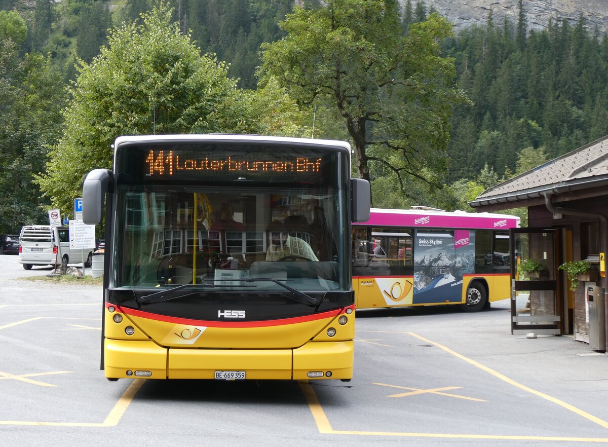 (266'607) - PostAuto Bern - BE 669'359/PID 10'147 - Hess (ex Nr. 6; ex Klopfstein, Laupen Nr. 6) am 3. September 2024 in Stechelberg, Hotel