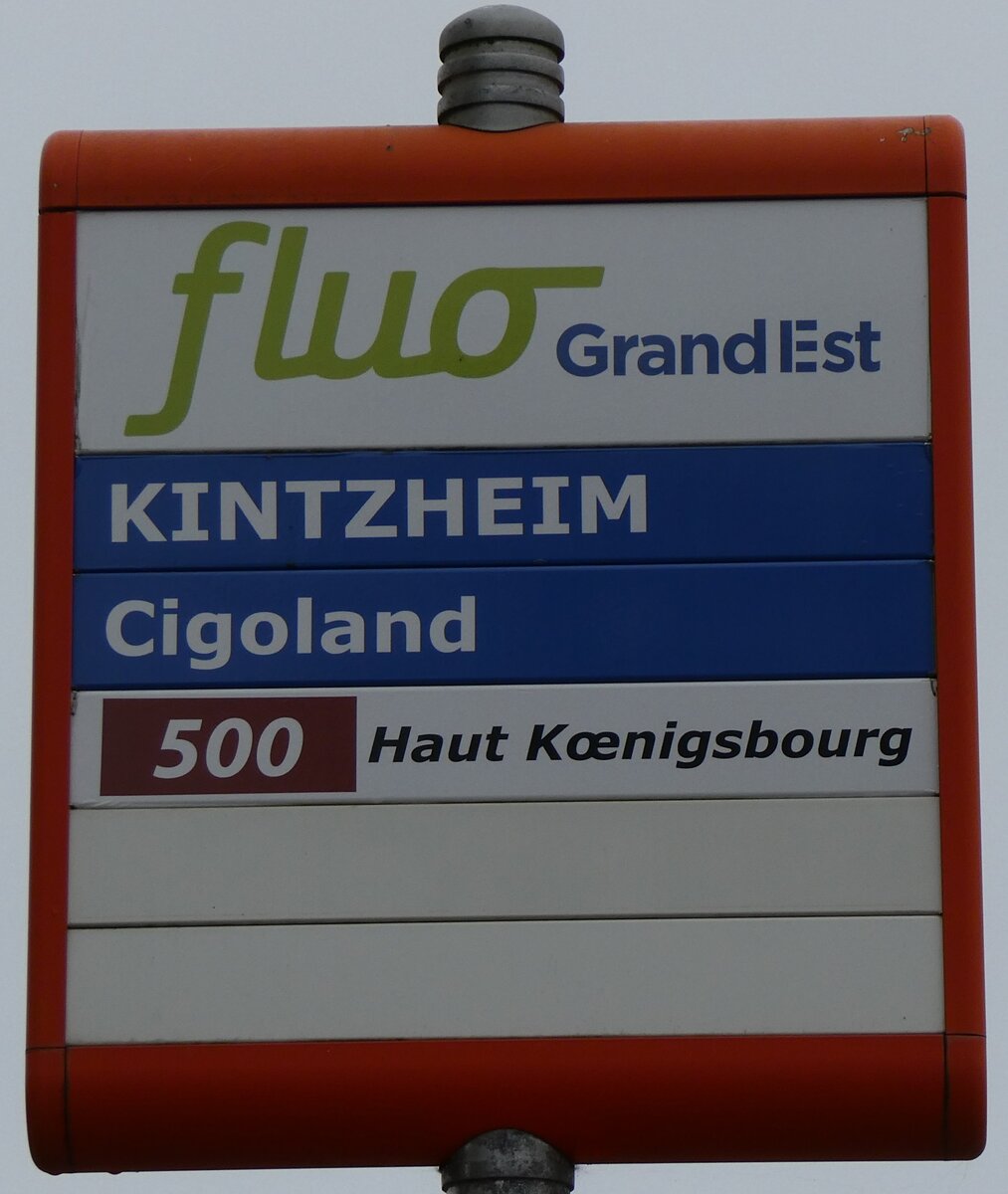 (268'596) - fluo Grand Est-Haltestellenschild - Kintzheim, Cigoland - am 26. Oktober 2024