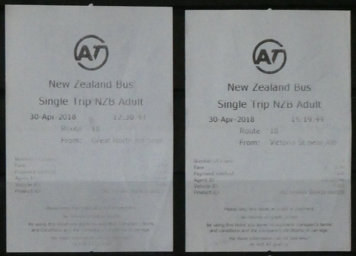 (269'094) - Aus Neuseeland: New Zealand Bus-Einzelbillette vom 30. April 2018 am 10. November 2024 in Thun