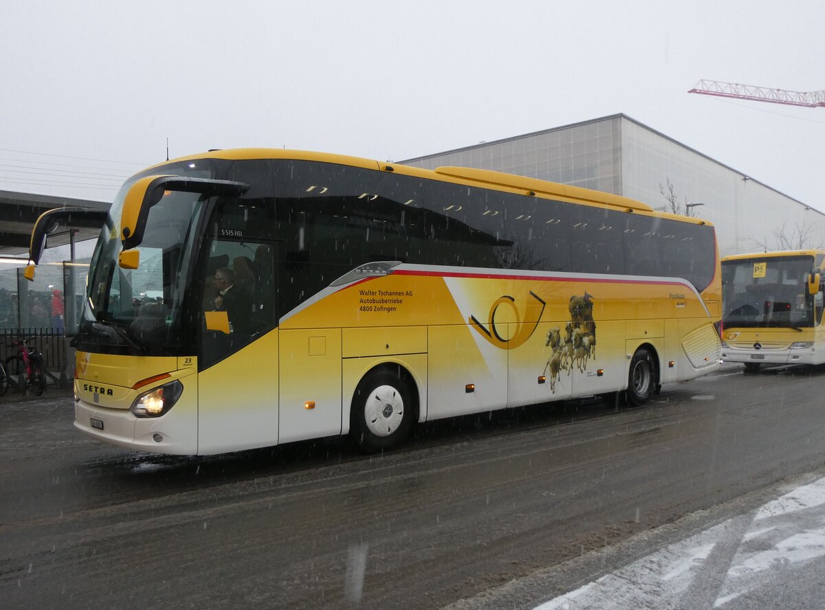 (270'858) - Tschannen, Zofingen - Nr. 23/AG 6683 - Setra (ex Slovak Lines, SK-Bratislava; ex Vorfhrwagen EvoBus, Mannheim) am 11. Januar 2025 beim Bahnhof Frutigen