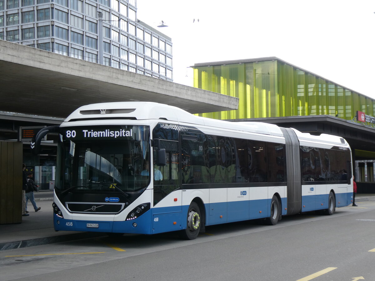(273'172) - VBZ Zrich - Nr. 458/ZH 941'458 - Volvo am 24. Mrz 2025 beim Bahnhof Zrich Oerlikon