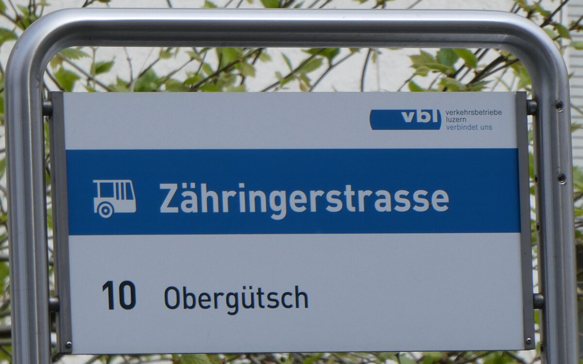 (274'015) - vbl-Haltestellenschild - Luzern, Zhringerstrasse - am 15. April 2025