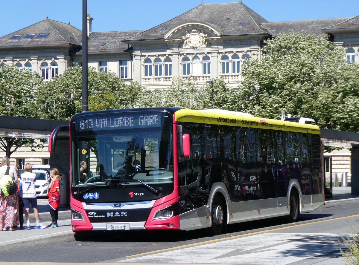 (275'992) - TRAVYS Yverdon - Nr. 118/VD 289'243 - MAN am 30. Mai 2025 beim Bahnhof Yverdon