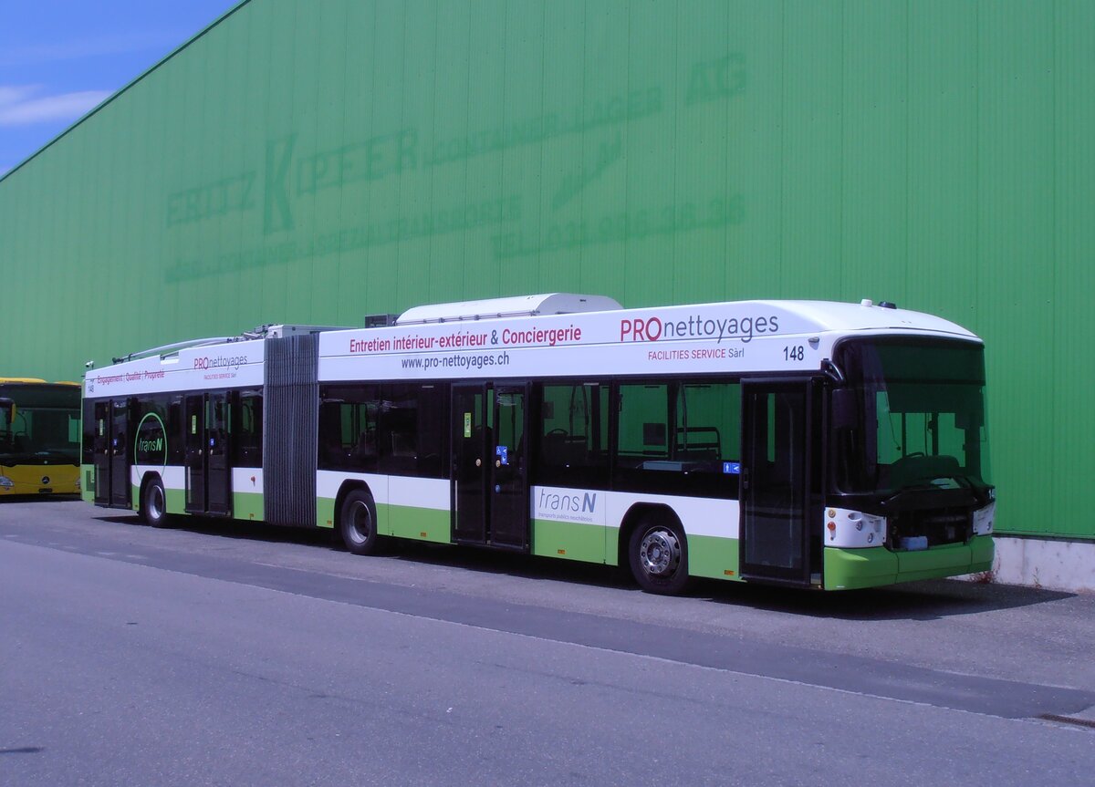 (277'594) - transN, La Chaux-de-Fonds - Nr. 148 - Hess/Hess Gelenktrolleybus (ex TN Neuchtel Nr. 148) am 5. Juli 2025 in Kerzers, Interbus