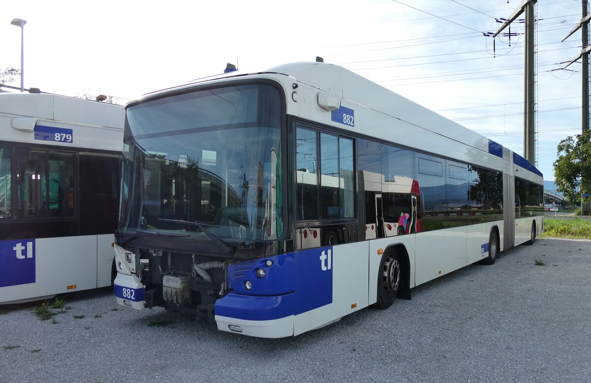 (280'031) - TL Lausanne - Nr. 882 - Hess/Hess Gelenktrolleybus am 6. September 2025 in Kerzers, Interbus (280'031) - TL Lausanne - Nr. 882 - Hess/Hess Gelenktrolleybus am 6. September 2025 in Kerzers, Interbus