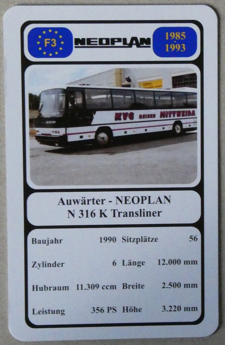 (280'035) - Quartett-Spielkarte mit Auwärter - NEOPLAN N 316 K Transliner von 1990 am 7. September 2025 in Thun (280'035) - Quartett-Spielkarte mit Auwärter - NEOPLAN N 316 K Transliner von 1990 am 7. September 2025 in Thun