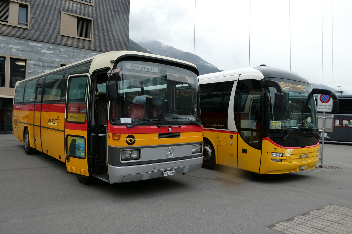 (280'069) - Buzzi, Bern - BE 910'789 - Mercedes (ex Mattli, Wassen/PID 2295) am 8. September 2025 in Andermatt, Bahnhofplatz (280'069) - Buzzi, Bern - BE 910'789 - Mercedes (ex Mattli, Wassen/PID 2295) am 8. September 2025 in Andermatt, Bahnhofplatz