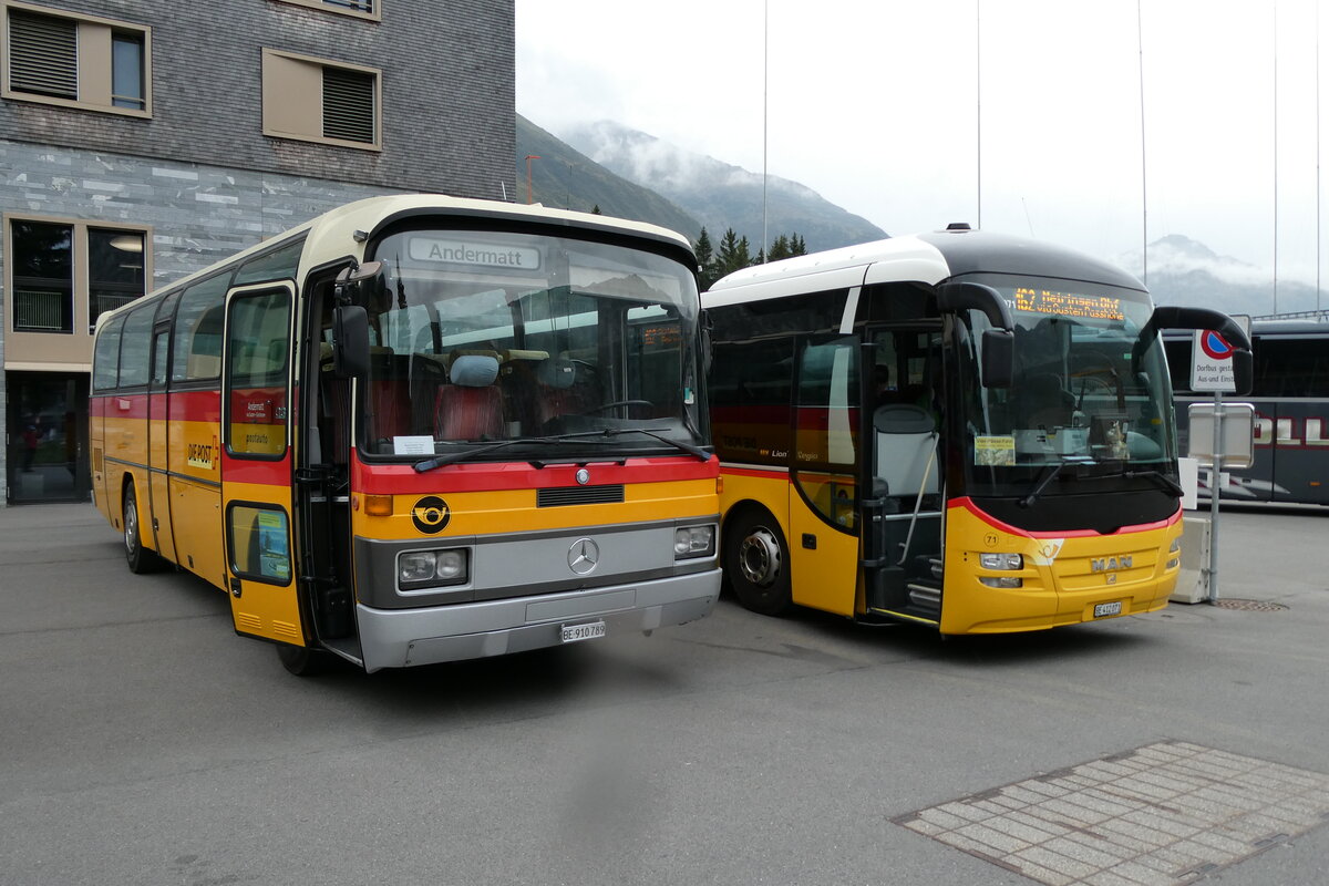 (280'072) - Buzzi, Bern - BE 910'789 - Mercedes (ex Mattli, Wassen/PID 2295) am 8. September 2025 in Andermatt, Bahnhofplatz (280'072) - Buzzi, Bern - BE 910'789 - Mercedes (ex Mattli, Wassen/PID 2295) am 8. September 2025 in Andermatt, Bahnhofplatz