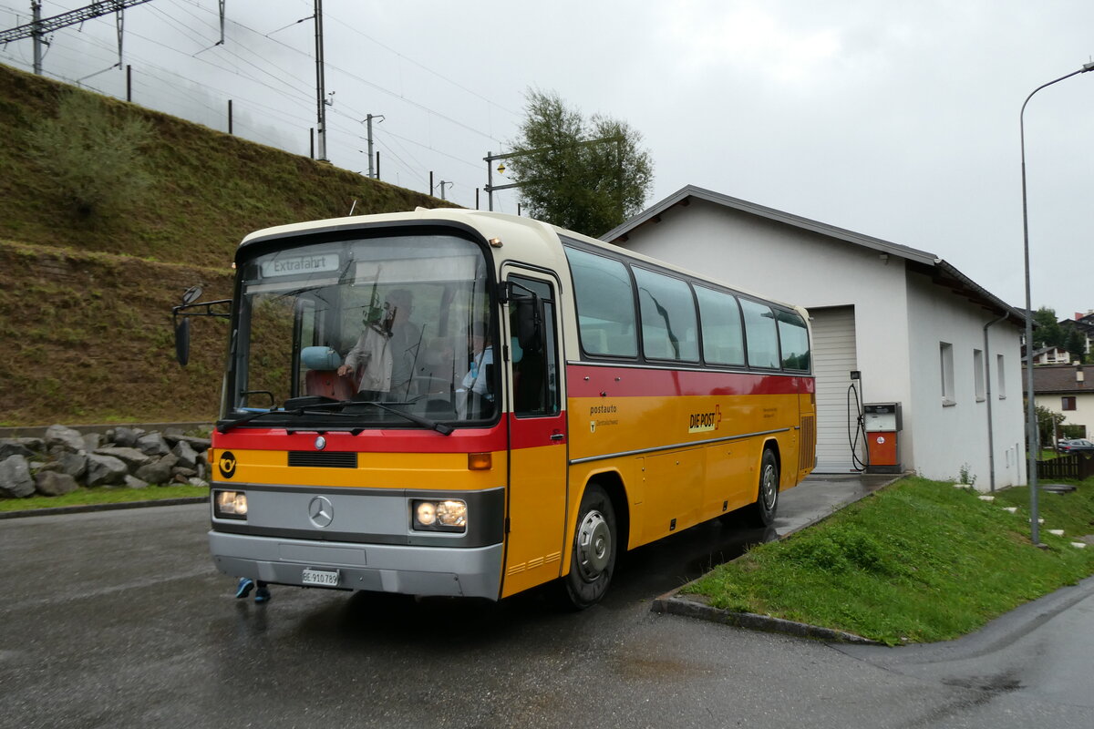 (280'227) - Buzzi, Bern - BE 910'789 - Mercedes (ex Mattli, Wassen/PID 2295) am 10. September 2025 in Disentis, Garage Bundi (280'227) - Buzzi, Bern - BE 910'789 - Mercedes (ex Mattli, Wassen/PID 2295) am 10. September 2025 in Disentis, Garage Bundi