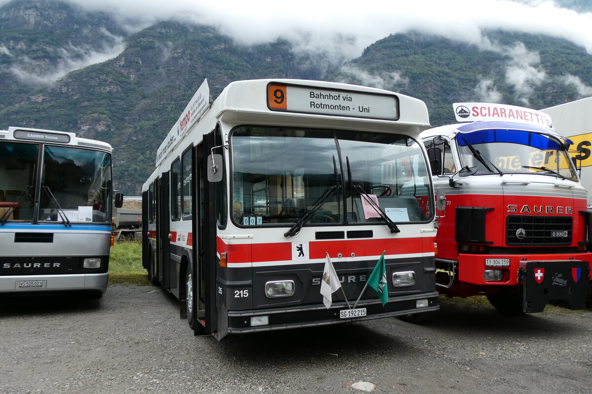 (280'370) - Diem, Wittenbach - Nr. 215/SG 192'215 - Saurer/Hess (ex VBSG St. Gallen Nr. 215) am 13. September 2025 in Iragna, Riviera (280'370) - Diem, Wittenbach - Nr. 215/SG 192'215 - Saurer/Hess (ex VBSG St. Gallen Nr. 215) am 13. September 2025 in Iragna, Riviera