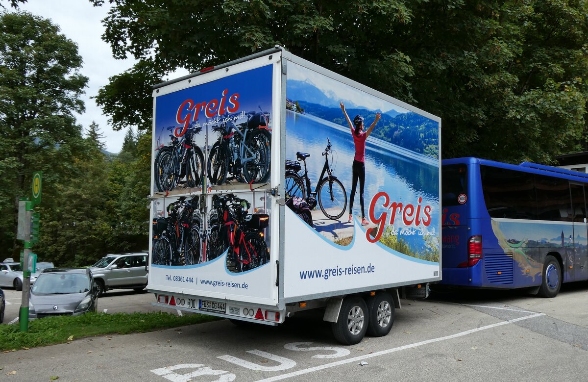 (280'494) - Aus Deutschland: Greis, Nesselwang - FÜS-CG 444 - Lau Veloanhänger am 17. September 2025 in Eng, Eng Alm  (280'494) - Aus Deutschland: Greis, Nesselwang - FÜS-CG 444 - Lau Veloanhänger am 17. September 2025 in Eng, Eng Alm