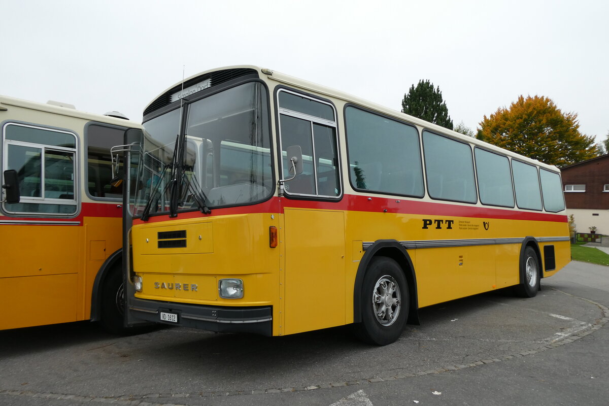 (281'315) - Riviera Carburant Lavage, St-Lgier - VD 1612 - Saurer/R&J (ex Fischer, D-Weilheim; ex ZVB Zug Nr. 141; ex ZVB Zug Nr. 41; ex P 24'354) am 12. Oktober 2025 in Schwarzenberg, Rssli