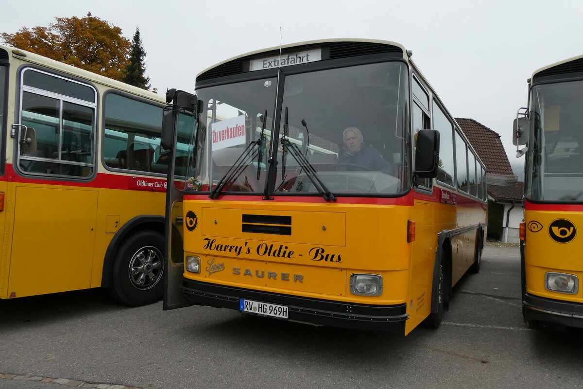 (281'324) - Aus Deutschland: Gmeinder, Schlier - RV-HG 969H - Saurer/R&J (ex Mller, CH-Uttigen; ex Stocker, CH-Ottikon; ex Eberle, CH-Wittenbach; ex Richter, CH-Ossingen; ex P 25'350) am 12. Oktober 2025 in Schwarzenberg, Rssli