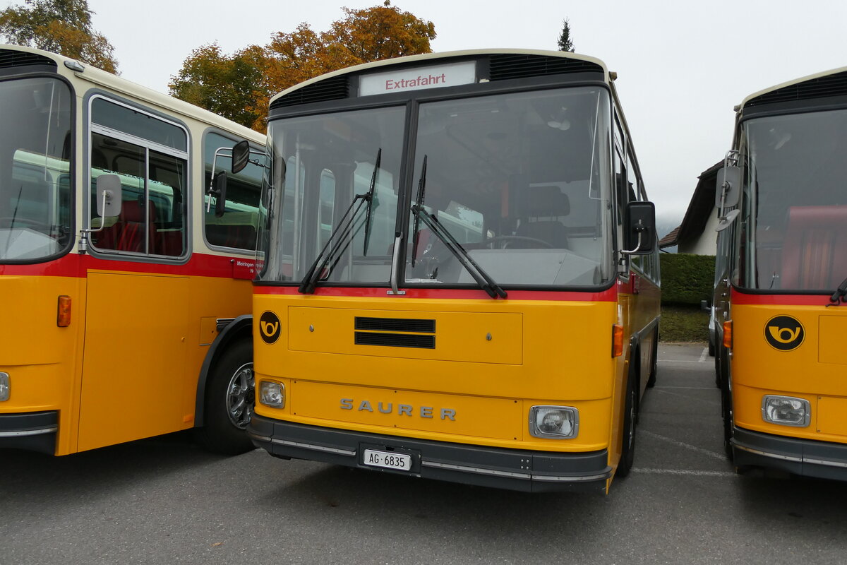 (281'329) - Gautschi, Suhr - AG 6835 - Saurer/Tscher (ex Ltscher, Neuheim Nr. 200/PID 2525; ex Cartek, Regensdorf; ex P 25'822) am 12. Oktober 2025 in Schwarzenberg, Rssli