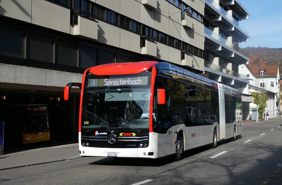(282'283) - RVBW Wettingen - Nr. 103/AG 543'795 - eMercedes am 11. November 2025 in Baden, Postautostation