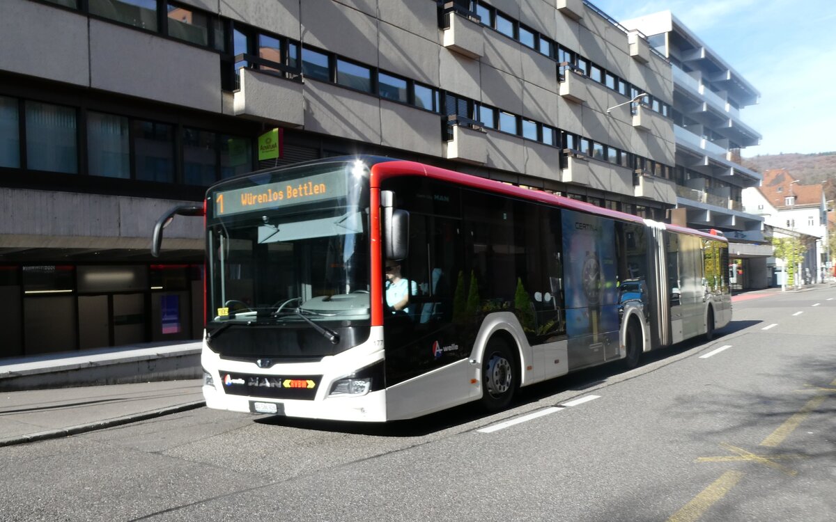 (282'310) - RVBW Wettingen - Nr. 177/AG 586'926 - MAN (ex AHW Horgen Nr. 613) am 11. November 2025 in Baden, Postautostation