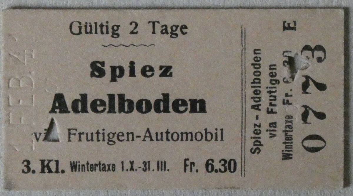 (283'186) - AFA-Einzelbillet vom 1. Februar 1941 am 14. Dezember 2025 in Thun