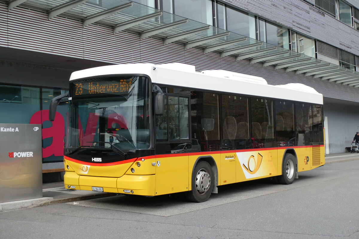 (284'883) - PostAuto Ostschweiz - SG 384'983/PID 11'608 - Scania/Hess (ex SG 487'926; ex Gessinger, Bad Ragaz) am 14. Februar 2026 beim Bahnhof Landquart