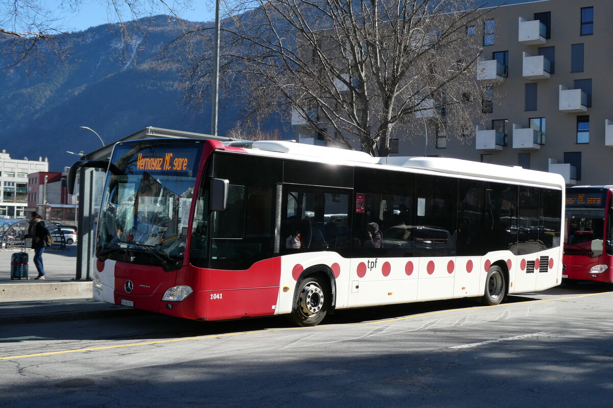 (285'056) - TPF Fribourg - Nr. 1041/VS 603'527 - Mercedes am 24. Februar 2026 beim Bahnhof Martigny (Einsatz TMR)