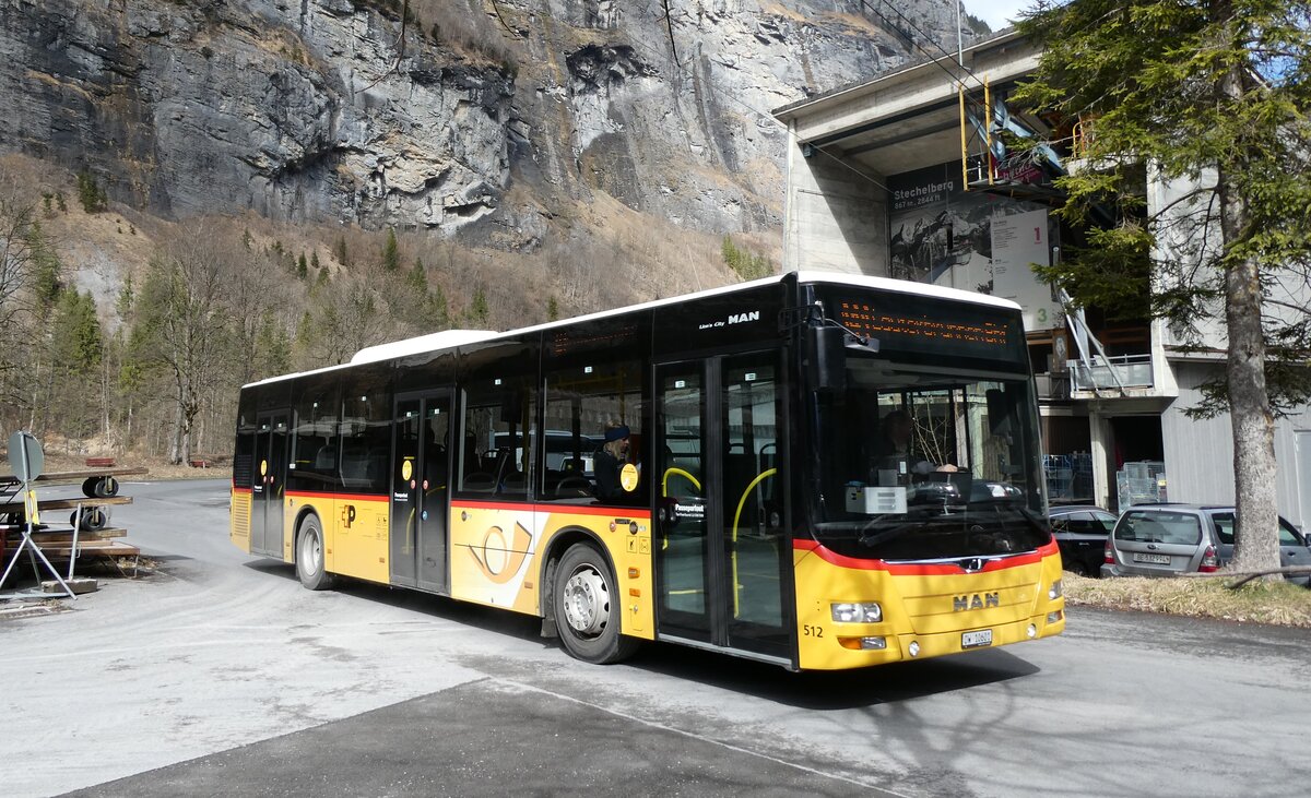 (285'345) - PostAuto Zentralschweiz . Nr. 512/OW 10'601/PID 10'591 - MAN (ex Nr. 1; ex Dillier, Sarnen Nr. 1) am 12. M�rz 2026 in Stechelberg, Schilthornbahn