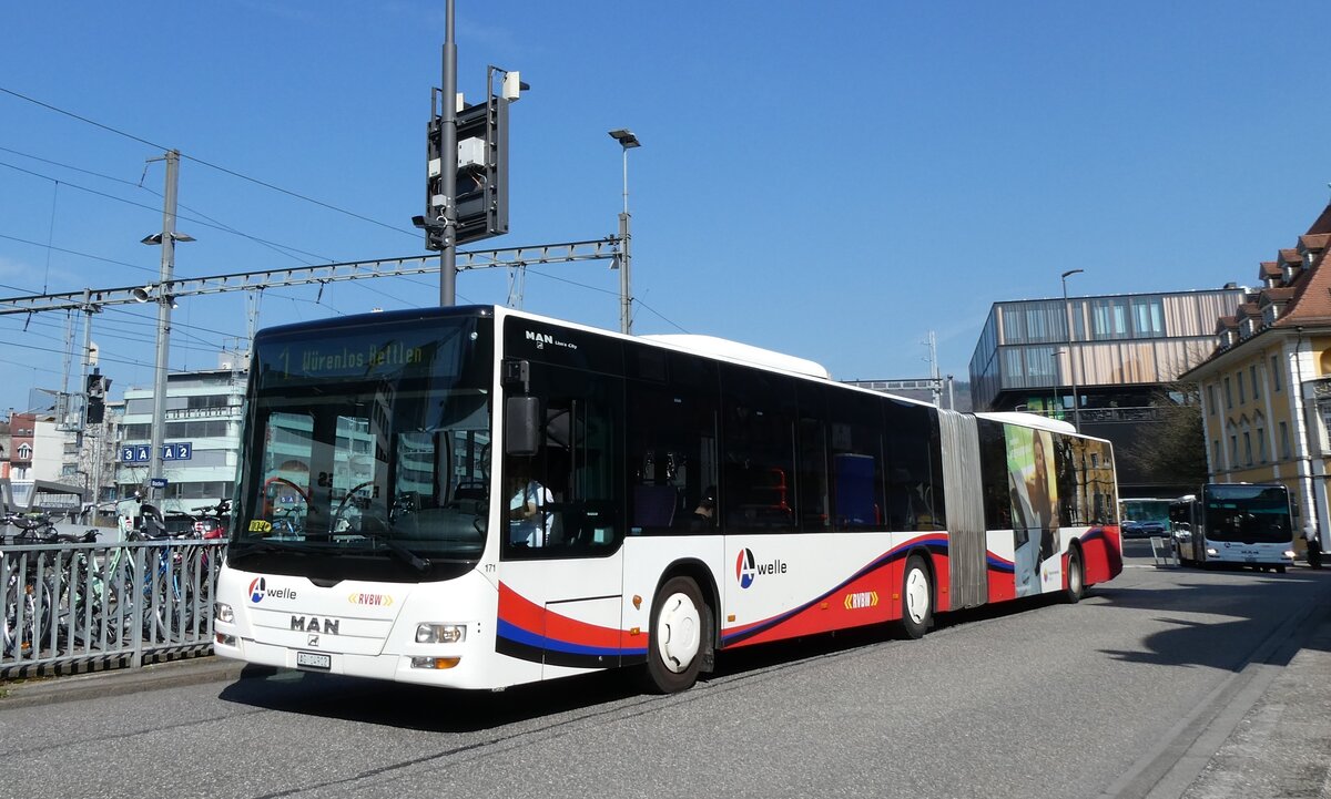 (285'524) - RVBW Wettingen - Nr. 171/AG 14'912 - MAN am 19. M�rz 2026 beim Bahnhof Baden