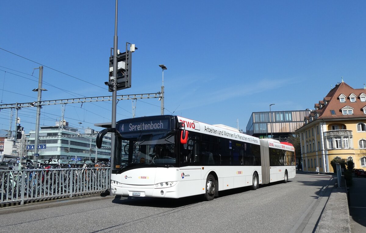 (285'542) - RVBW Wettingen - Nr. 186/AG 505'471 - Solaris (ex AAGR Rothenburg Nr. 5) am 19. M�rz 2026 beim Bahnhof Baden