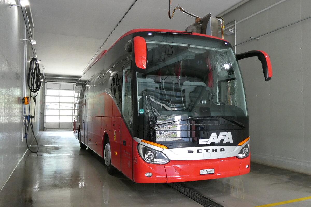 (286'558) - AFA Adelboden - Nr. 23/BE 26'709 - Setra (ex Deutschland) am 1. Mai 2026 in Frutigen, Garage