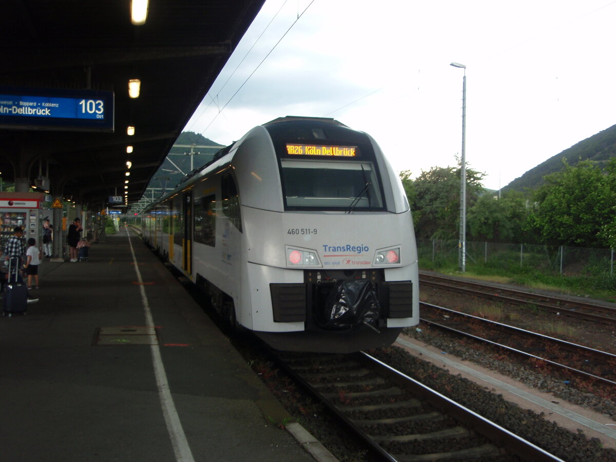 460 511 der trans regio als RB 32 Mainz Hbf - Kln-Dellbrck in Bingen (Rhein) Hbf. 04.06.2021