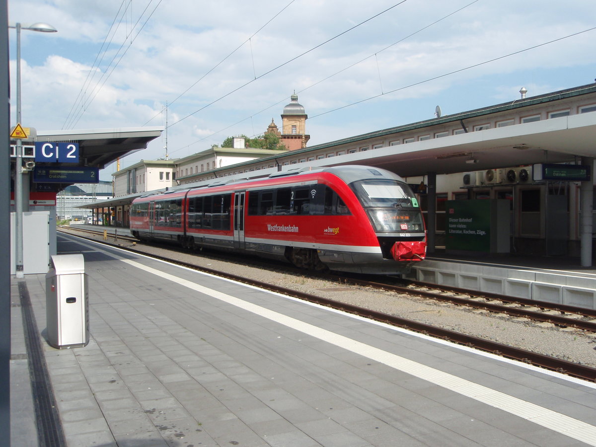 642 223 der Westfrankenbahn als RE nach Crailsheim in Heilbronn Hbf. 27.06.2020