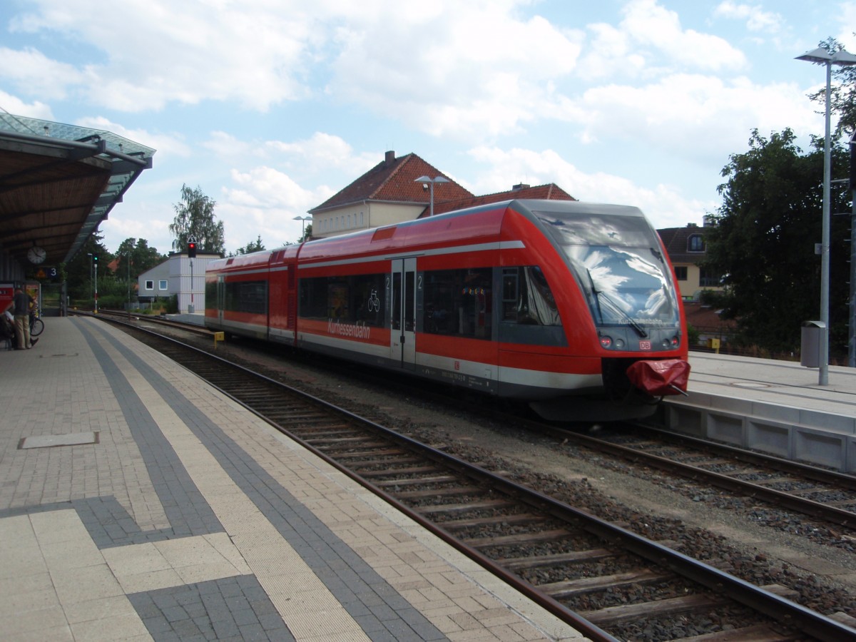 Ein VT 646 der Kurhessenbahn als R 4 Kassel-Wilhelmshhe - Willingen in Korbach. 04.08.2013