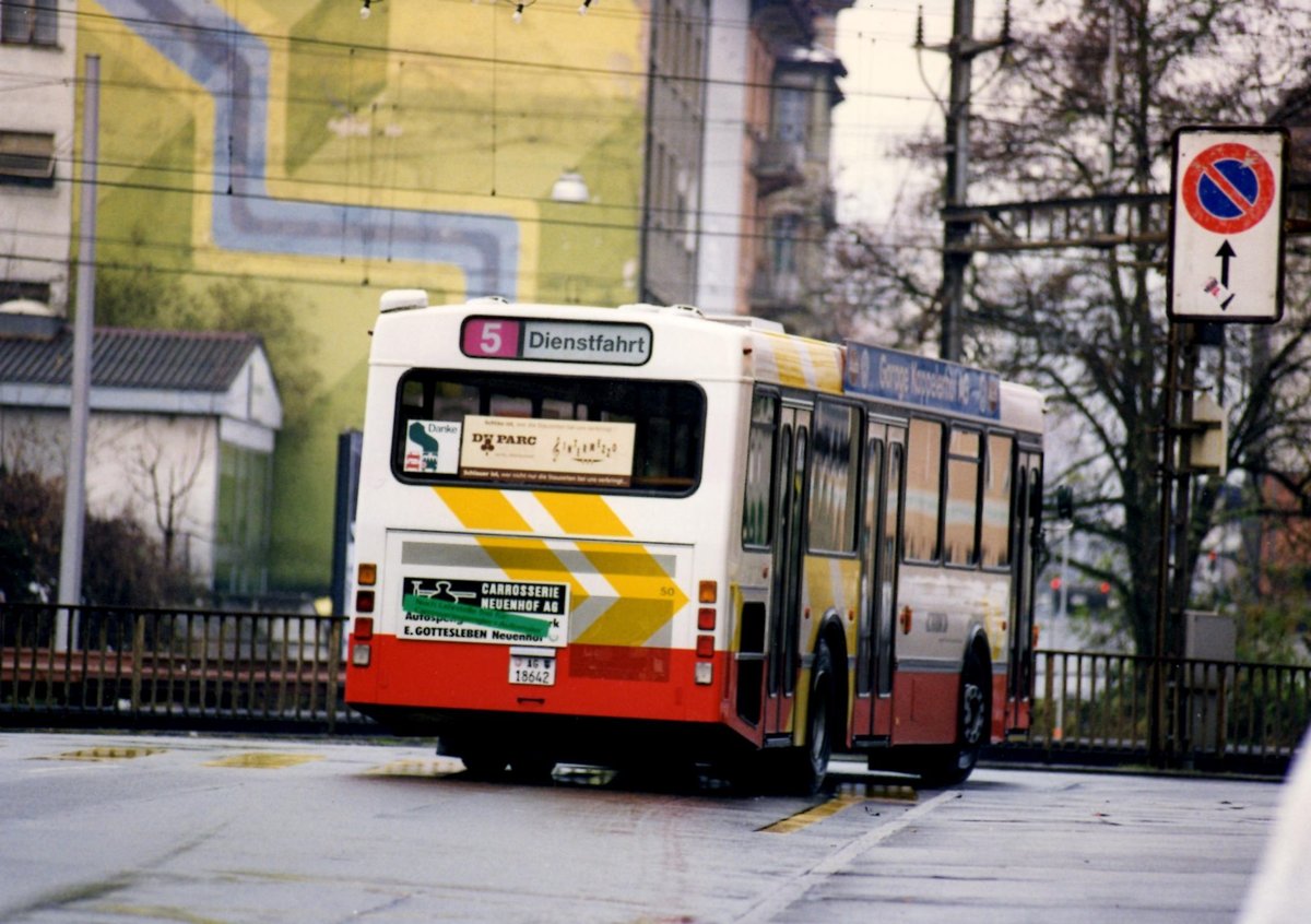 (MD262) - Aus dem Archiv: RVBW Wettingen - Nr. 50/AG 18'642 - Volvo/R&J im Jahr 1997 in Baden