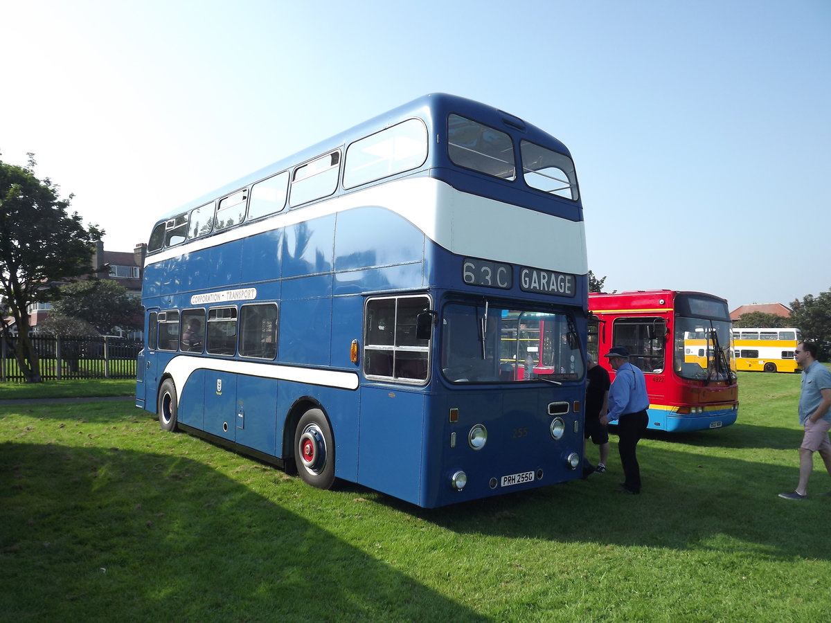 PRH 255G
1969 Leyland Atlantean PDR1/1A
Roe H44/31F
New to Hull Corporation Transport #255.

Seen at Seaburn, City of Sunderlaand, England on Monday 26th August 2019.