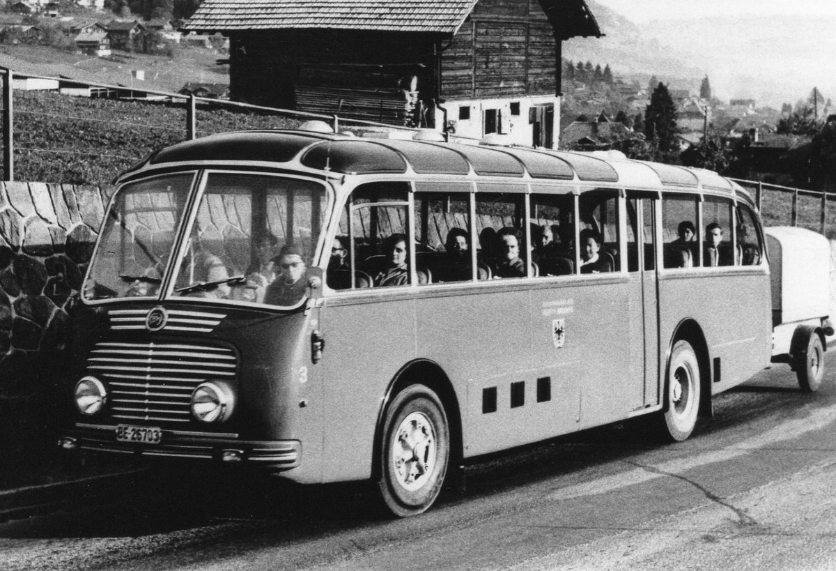 (R 13) - Aus dem Archiv: AFA Adelboden - Nr. 3/BE 26'703 - FBW/Gangloff um 1969 in Frutigen, Spitalstutz