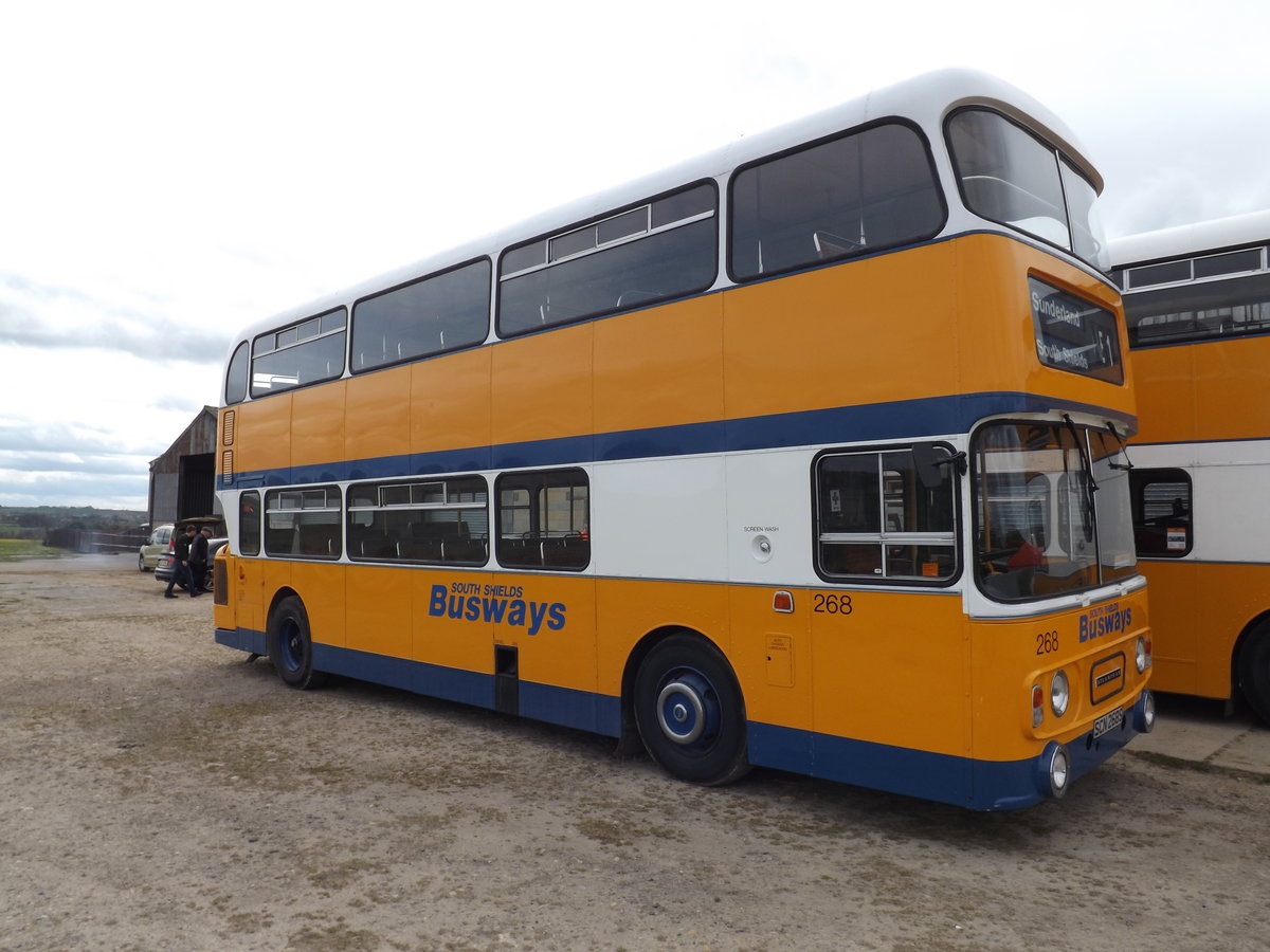 SCN 268S
1978 Leyland Atlantean AN68
Alexander H49/37F
New Tyne & Wear Passenger Transport Executive (PTE), fleet number 268, now preserved.

Photograph taken at Hetton le Hole, Sunderland, United Kingdom on 14th April 2017.