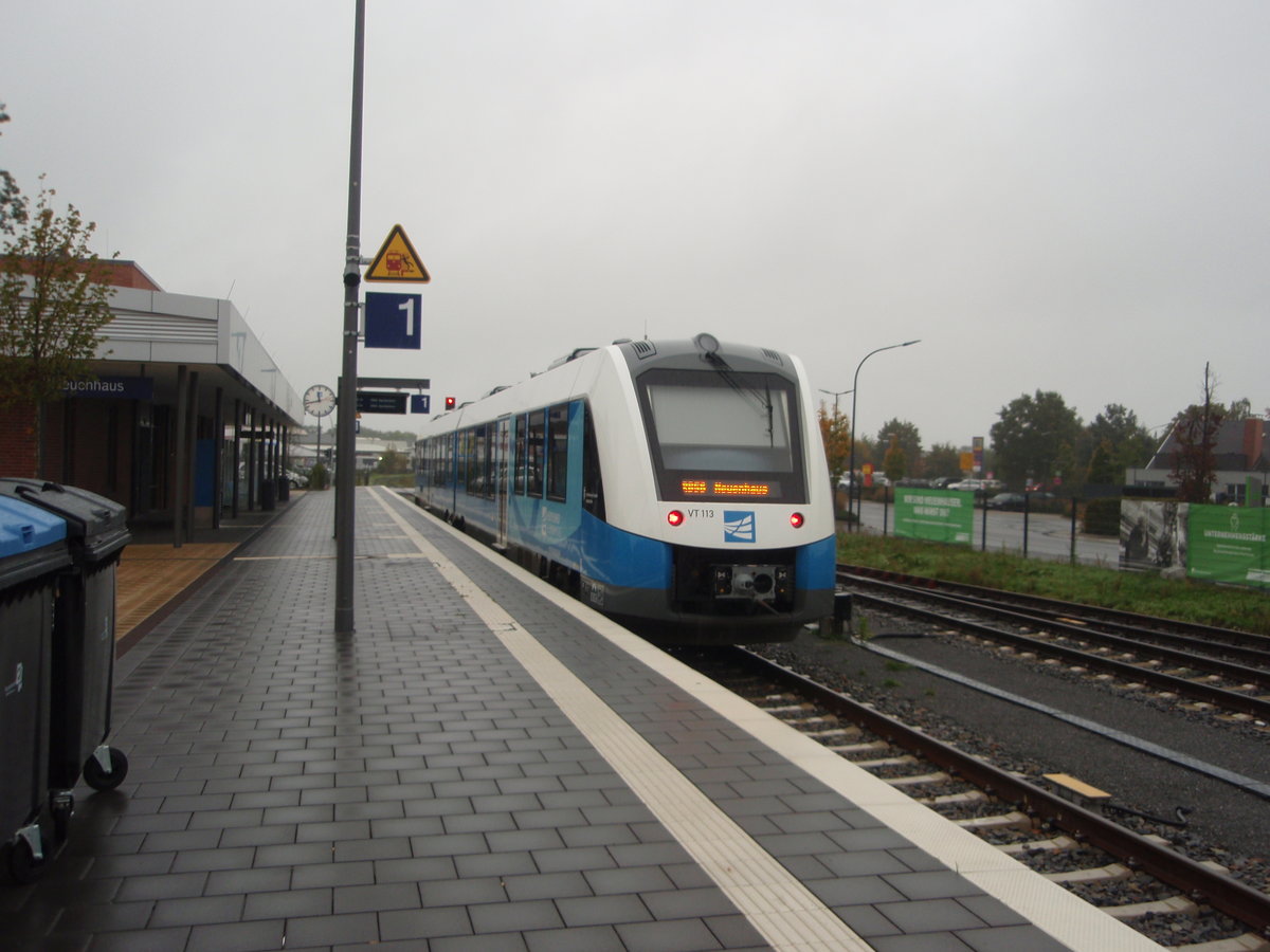VT 113 der Bentheimer Eisenbahn als RB 56 aus Bad Bentheim in Neuenhaus. 12.10.2019