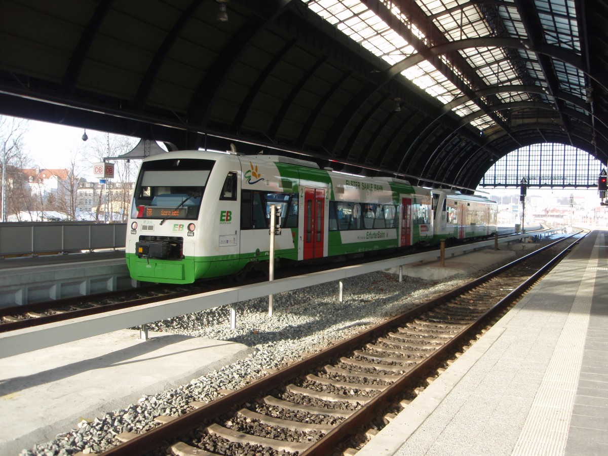 VT 306 der Erfuter Bahn als EB 21 aus Weimar in Gera Hbf. 01.02.2014