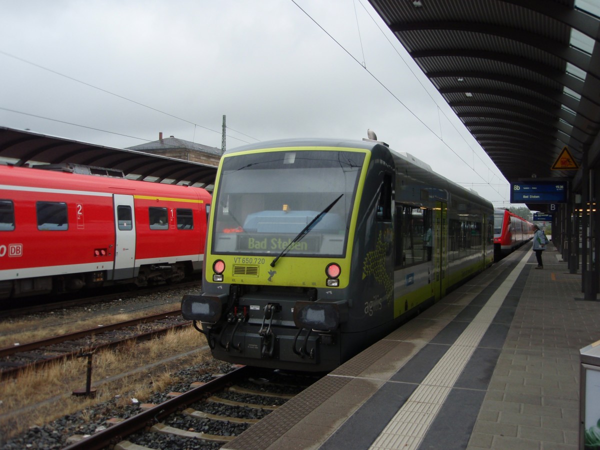 VT 650.720 der agilis als ag nach Bad Steben in Hof Hbf. 26.08.2014