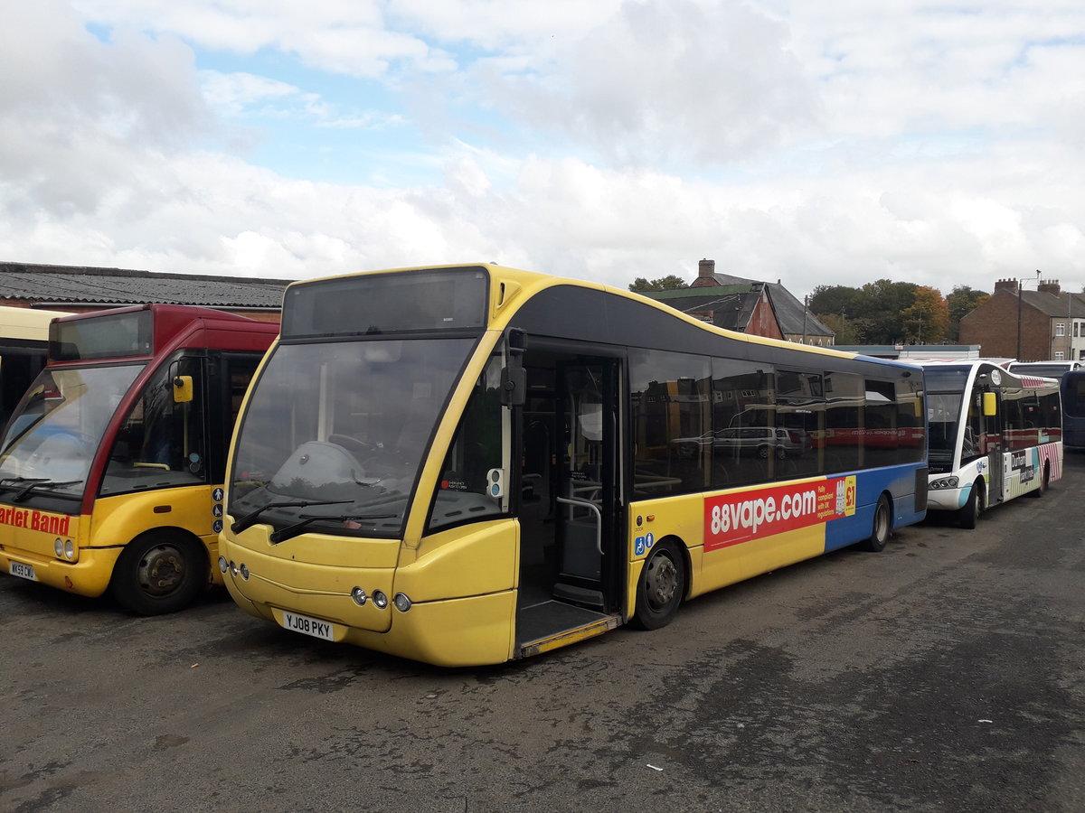 YJ08 PKY
2008 Optare Versa
Optare B37F
Scarlet Band Bus & Coach Limited, West Cornforth, County Durham, England.

New to Lancashire United as fleet number 245.

Photographed 4th October 2020 at West Cornforth, County Durham, England.