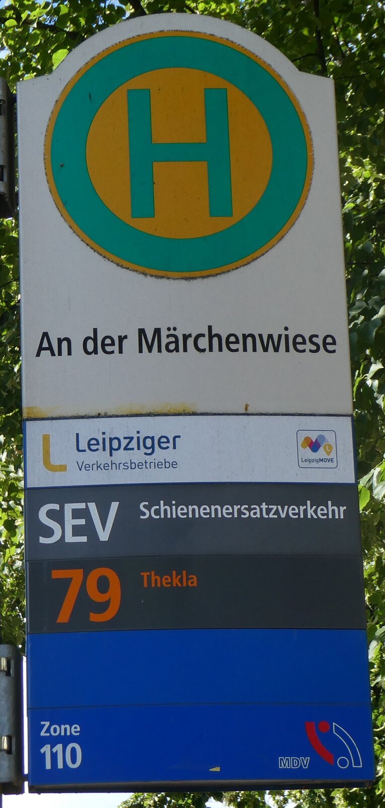 (264'747) - Leipziger Verkehrsbetrieb-Haltestellenschild - Leipzig, An der Mrchenwiese - am 11. Juli 2024